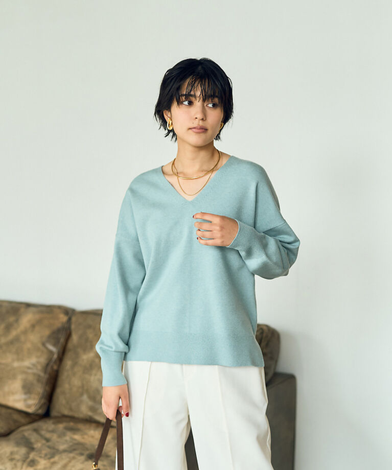 Rouge vif「Vネックドロップスリーブハイゲージニット」|ニット・セーター|