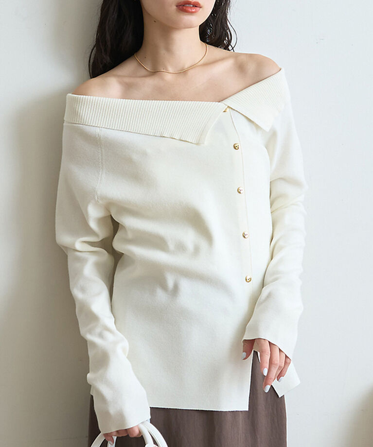 Rouge vif「オフショルレディニットプルオバー」|ニット・セーター|オフホワイト