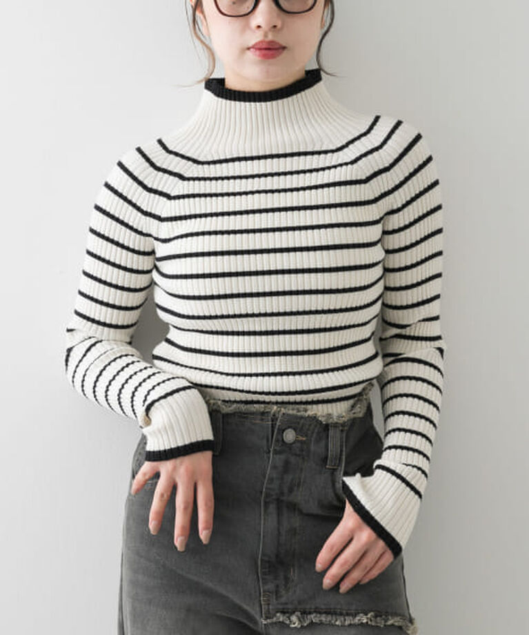 SENSE OF PLACE by URBAN RESEARCH「SENSE OF PLACE ストレッチリブハイネックセーター」|ニット・セーター|WHT×BLK