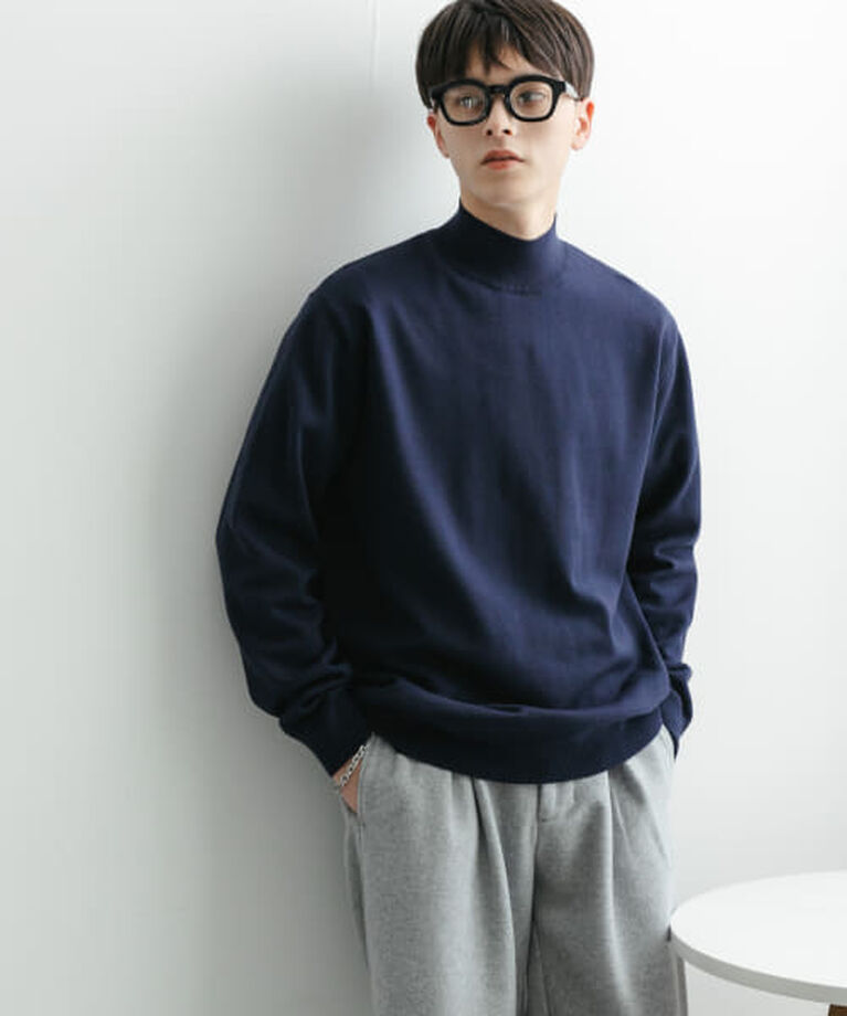 SENSE OF PLACE by URBAN RESEARCH「SENSE OF PLACE 『ユニセックス』『洗濯可』ストレッチモックネックニット」|ニット・セーター|NAVY