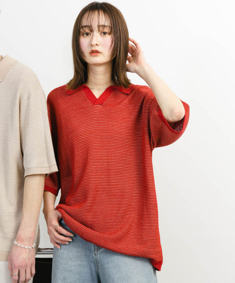 SENSE OF PLACE by URBAN RESEARCH「SENSE OF PLACE 『ユニセックス』『洗濯可』ミックススキッパーニット」|ニット・セーター|RED