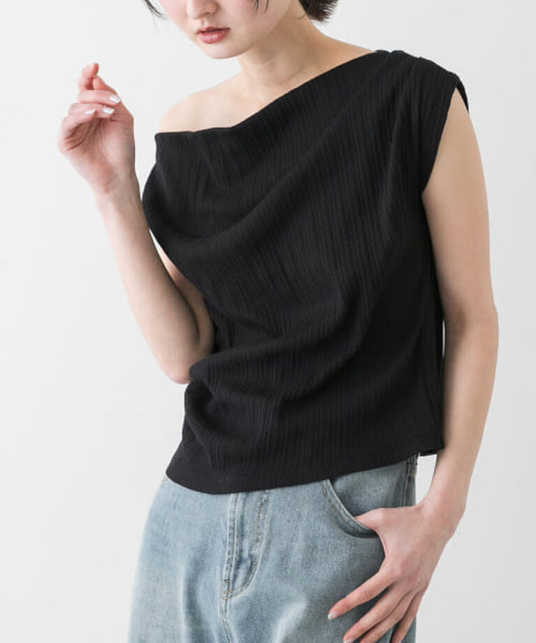 SENSE OF PLACE by URBAN RESEARCH「SENSE OF PLACE ランダムリブワンショルダーカットトップ」|Tシャツ・カットソー|BLACK