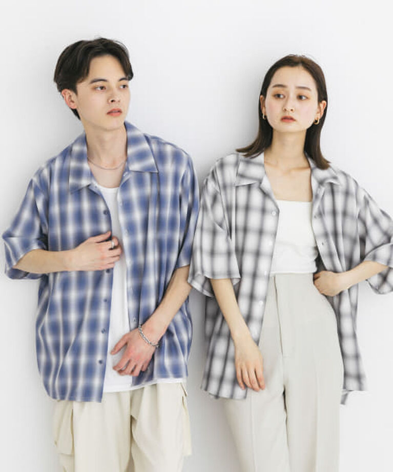 SENSE OF PLACE by URBAN RESEARCH「SENSE OF PLACE 『ユニセックス』オンブレーチェックショートスリーブシャツ」|シャツ・ブラウス|
