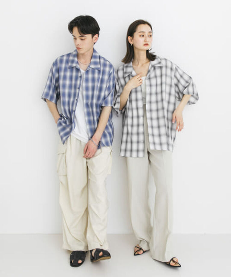 SENSE OF PLACE by URBAN RESEARCH「SENSE OF PLACE 『ユニセックス』オンブレーチェックショートスリーブシャツ」|シャツ・ブラウス|