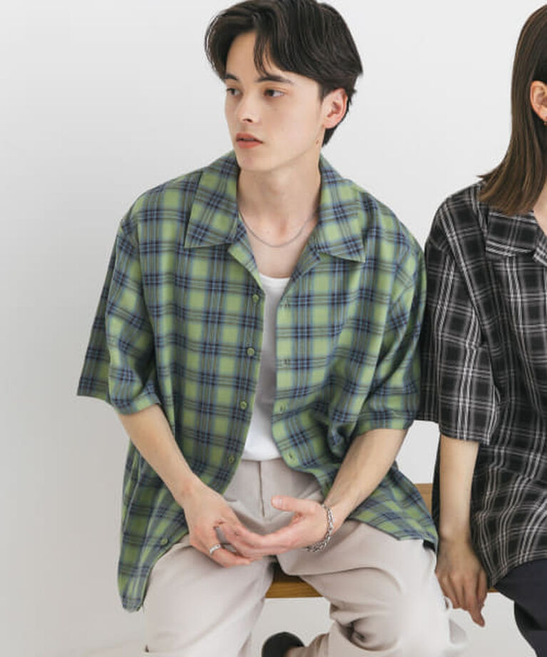SENSE OF PLACE by URBAN RESEARCH「SENSE OF PLACE 『ユニセックス』オンブレーチェックショートスリーブシャツ」|シャツ・ブラウス|GREEN