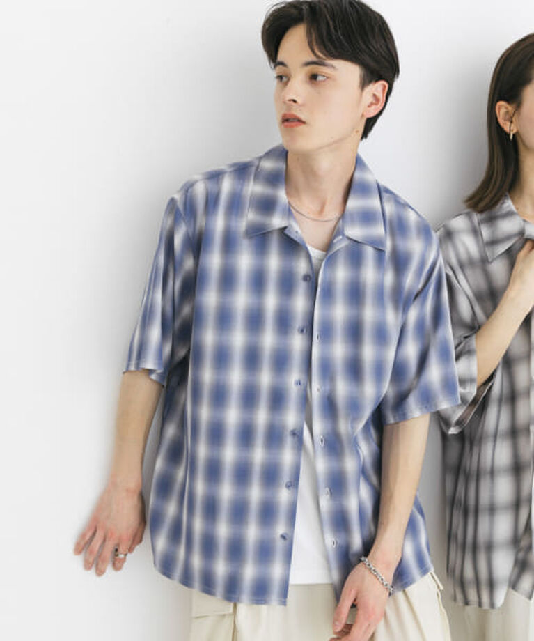 SENSE OF PLACE by URBAN RESEARCH「SENSE OF PLACE 『ユニセックス』オンブレーチェックショートスリーブシャツ」|シャツ・ブラウス|BLUE