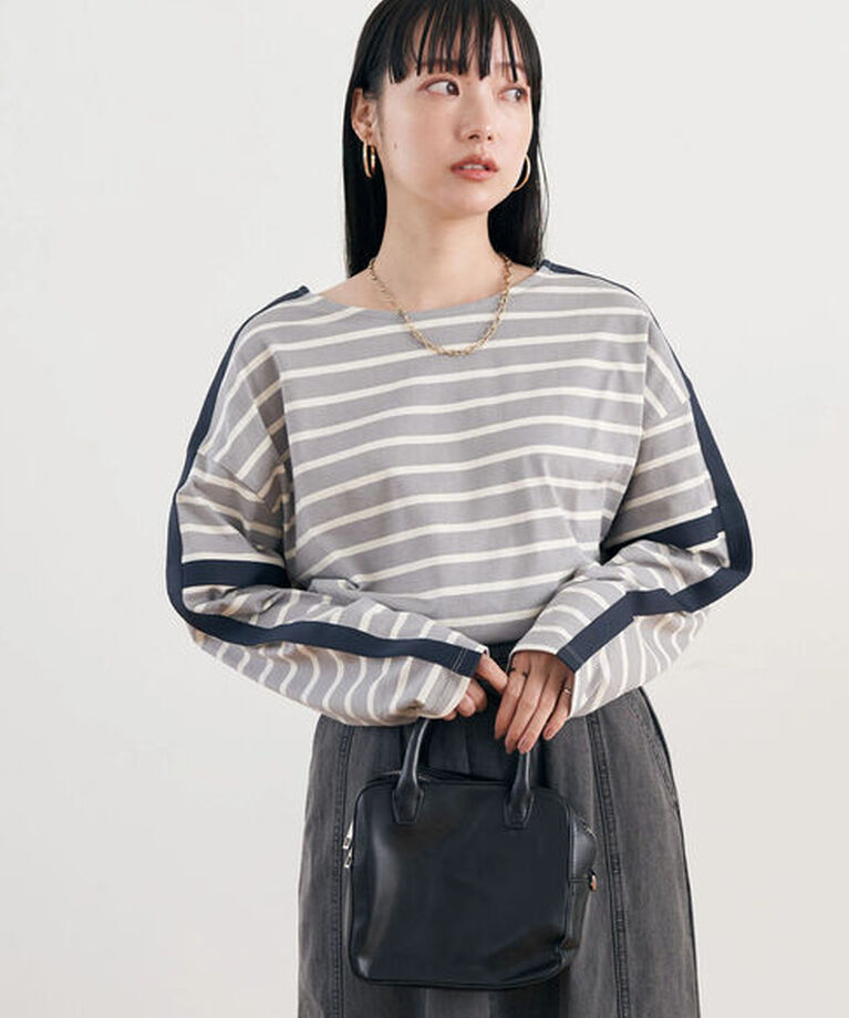 earth music&ecology「カラーパイピングボーダープルオーバー」|Tシャツ・カットソー|グレー