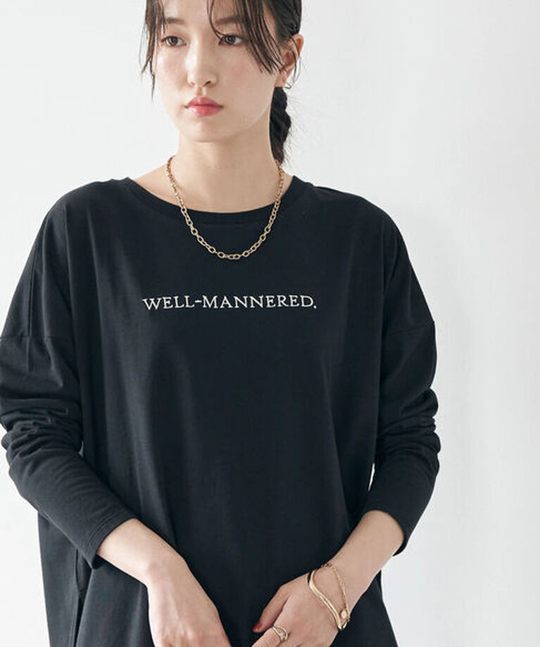 earth music&ecology「刺繍ロゴロンT」|Tシャツ・カットソー|ブラック