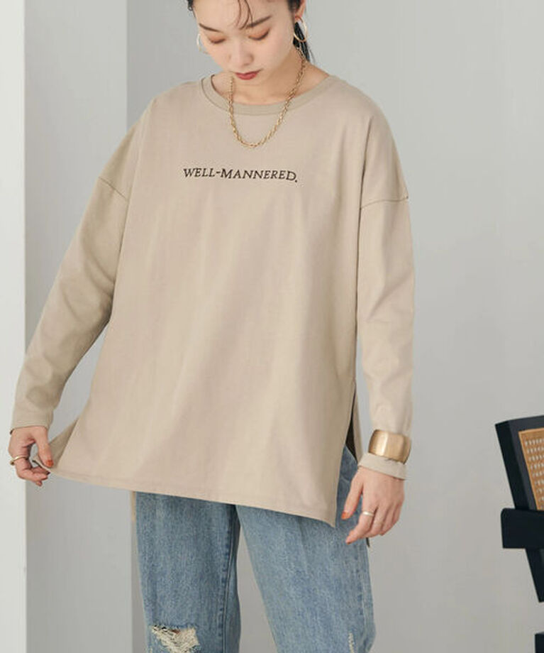 earth music&ecology「刺繍ロゴロンT」|Tシャツ・カットソー|ベージュ