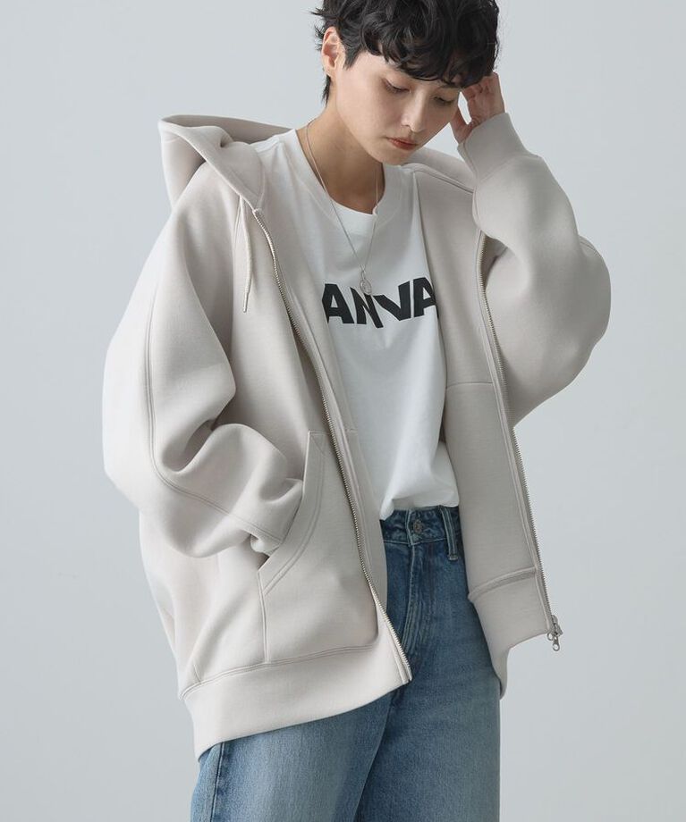 AMERICAN HOLIC「ダンボールポンチZIPパーカー」|カーディガン|グレーベージュ