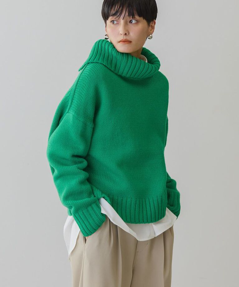 AMERICAN HOLIC「ボタンタートルショートニットプルオーバー」|ニット・セーター|Green