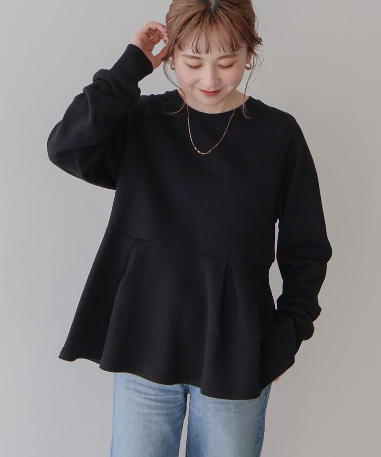 AMERICAN HOLIC「袖ボリュームペプラムスウェット」|スウェット・ジャージ|Black