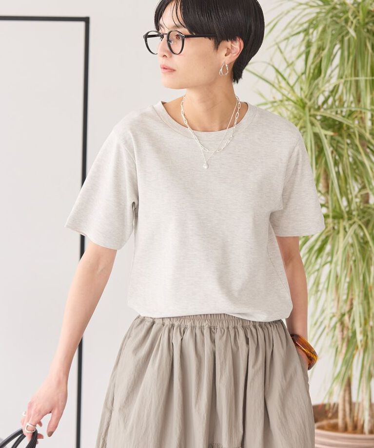 AMERICAN HOLIC「きれいめコットンベーシックTシャツ(5分袖)」|Tシャツ・カットソー|Oatmeal