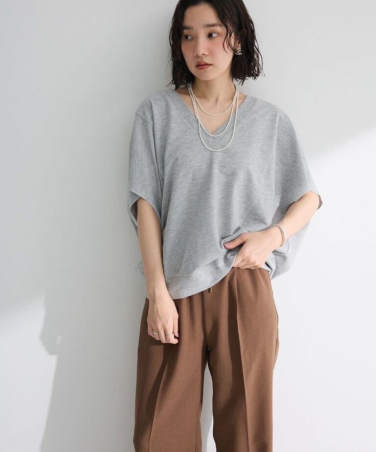 Green Parks「深Vネックミニ裏毛フレンチスリーブプルオーバー」|Tシャツ・カットソー|