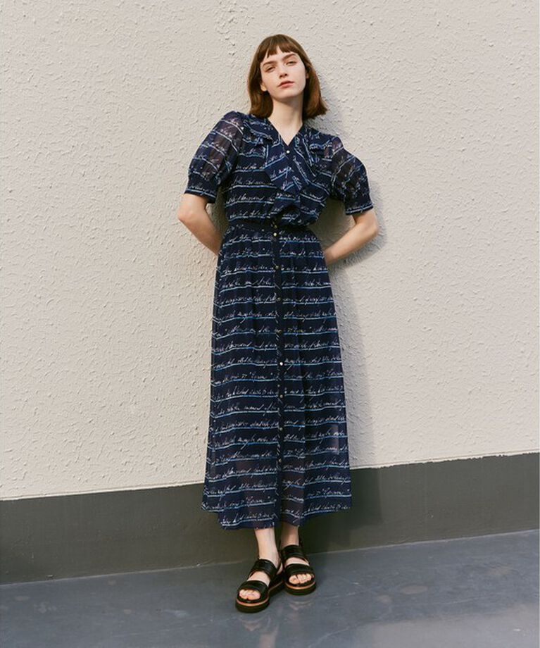 LOULOU WILLOUGHBY「【LOULOU WILLOUGHBY】RATTIレタードボーダーワンピース」|ワンピース|ネイビー