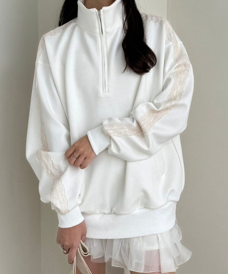  「【ロングシーズンOK】ハーフジップオーバーサイズスウェット」|プルオーバー|オフホワイト