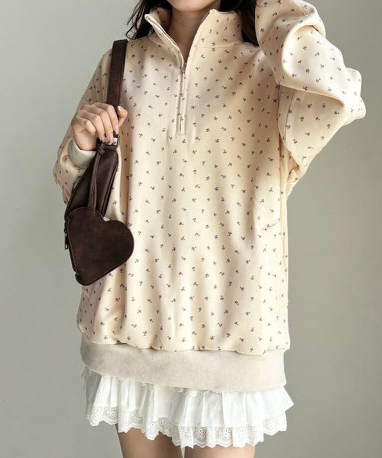  「【ロングシーズンOK】ハーフジップオーバーサイズスウェット」|プルオーバー|