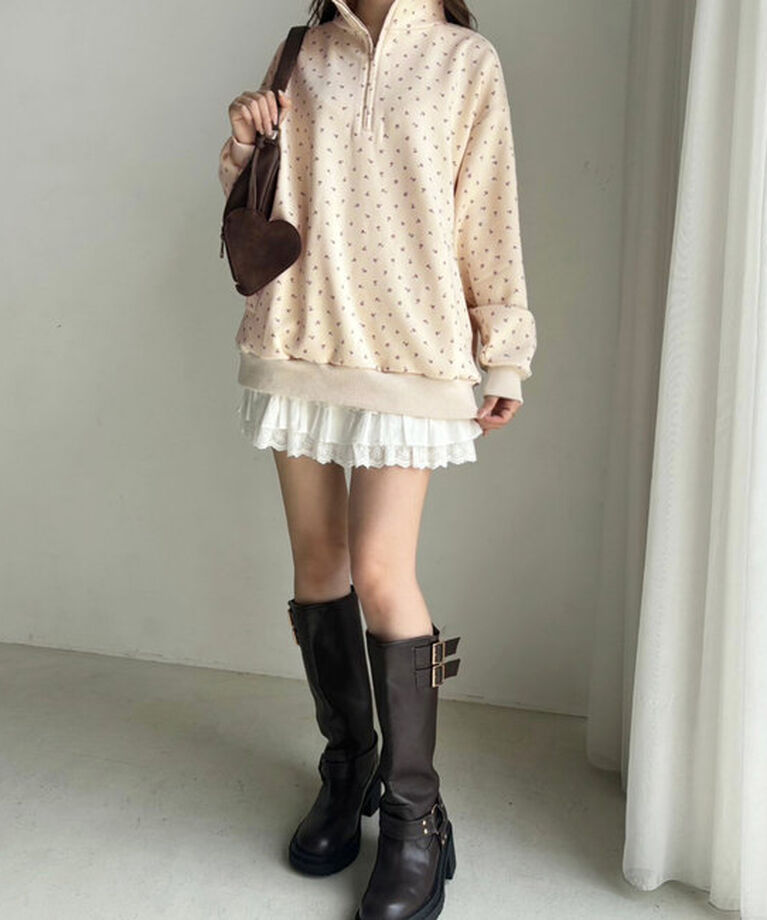  「【ロングシーズンOK】ハーフジップオーバーサイズスウェット」|プルオーバー|
