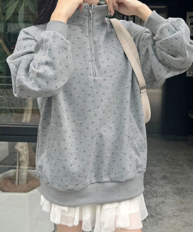  「【ロングシーズンOK】ハーフジップオーバーサイズスウェット」|プルオーバー|グレー