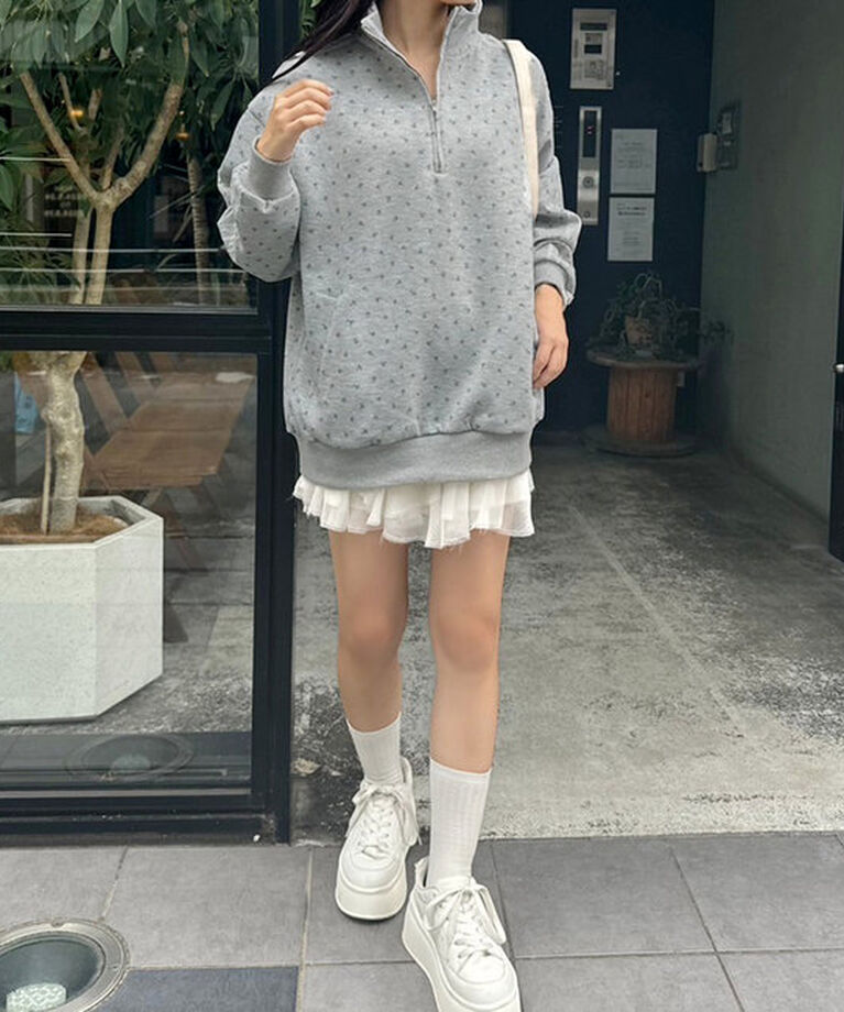  「【ロングシーズンOK】ハーフジップオーバーサイズスウェット」|プルオーバー|