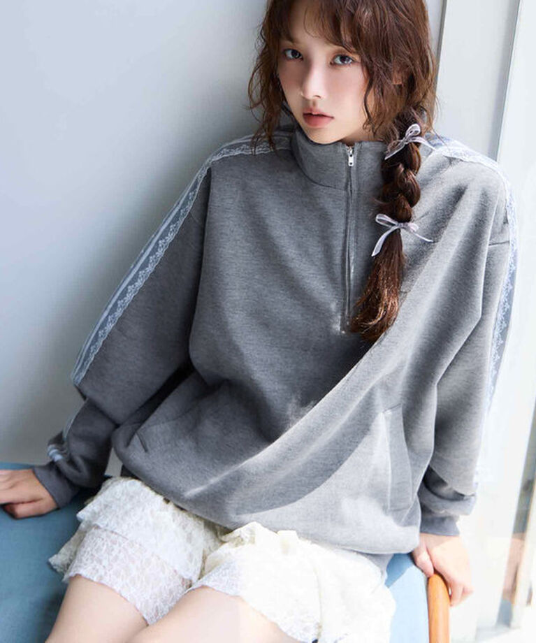  「【ロングシーズンOK】ハーフジップオーバーサイズスウェット」|プルオーバー|