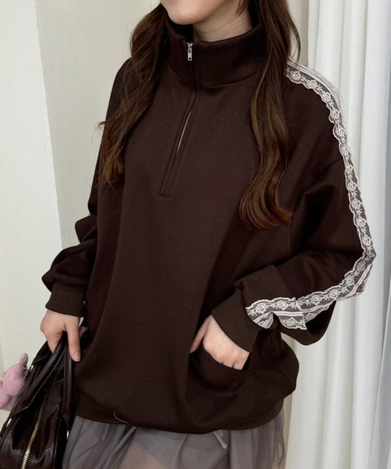  「【ロングシーズンOK】ハーフジップオーバーサイズスウェット」|プルオーバー|
