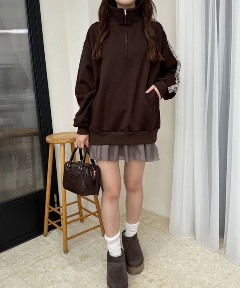  「【ロングシーズンOK】ハーフジップオーバーサイズスウェット」|プルオーバー|