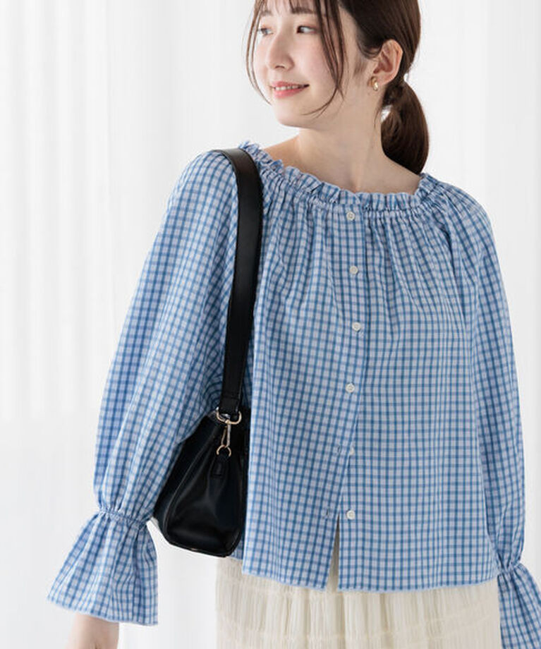 Te chichi TERRASSE「チェックスクエアネック2WAYブラウス《2025spring catalog item》」|シャツ・ブラウス|ブルー
