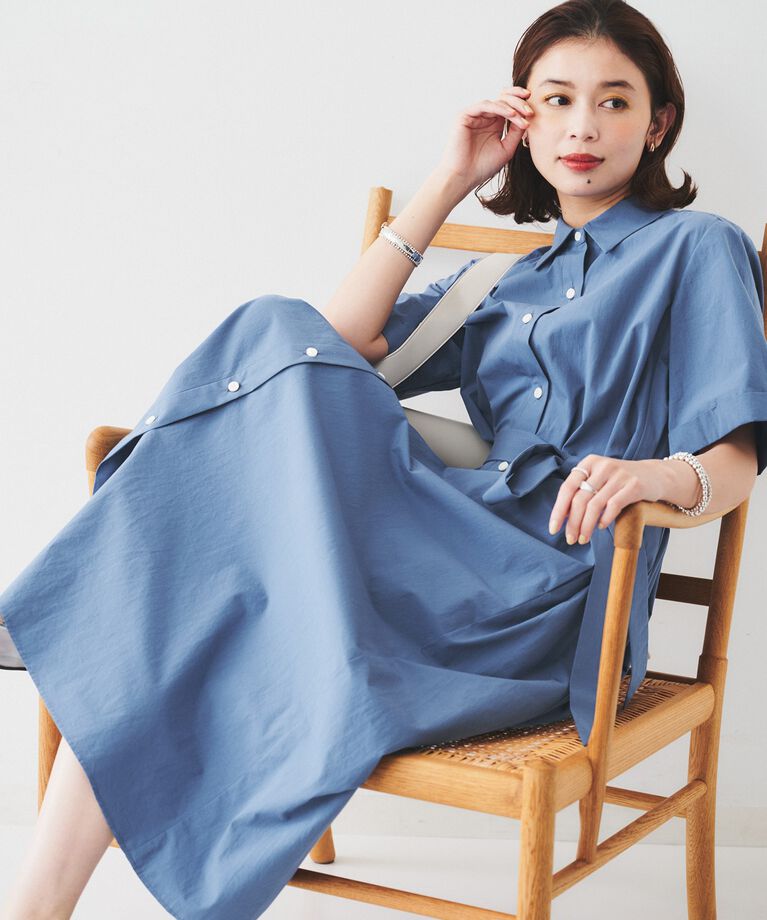 UNTITLED「【コットン100／前開き／夏ワンピ】ロングシャツワンピース」|ワンピース|ブルー(092)