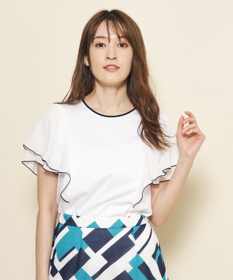 COUP DE CHANCE「【洗える】フリル袖プルオーバージャージ」|Tシャツ・カットソー|ﾎﾜｲﾄ(001)