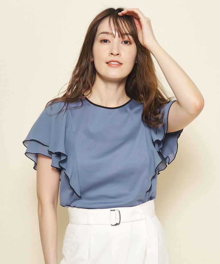 COUP DE CHANCE「【洗える】フリル袖プルオーバージャージ」|Tシャツ・カットソー|ﾌﾞﾙｰ(093)