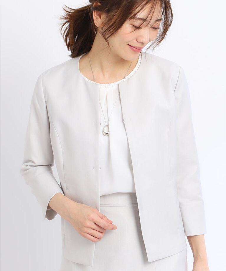 Reflect「【SALE／UVカット／接触冷感／洗える／セットアップ可能】ノーカラージャケット」|ノーカラージャケット|ﾗｲﾄｸﾞﾚｰ(011)