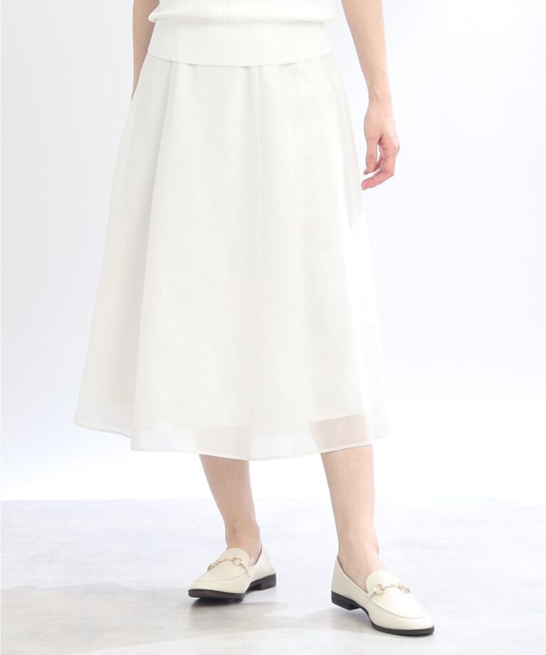 Reflect「【SALE/マシンウォッシュ可能】シアー＆シャイニーフレアスカート」|スカート|ｵﾌﾎﾜｲﾄ(003)