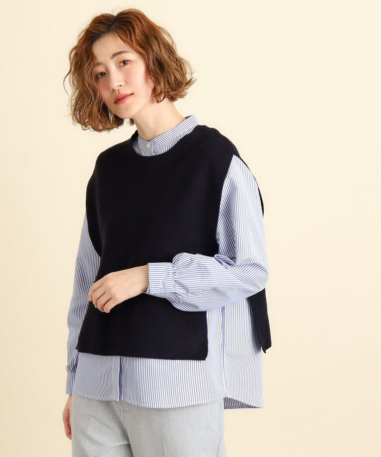 grove「着回しの効く嬉しいセットアイテム ニットベスト×前開きシャツ」|ベスト・ジレ|ネイビー(094)