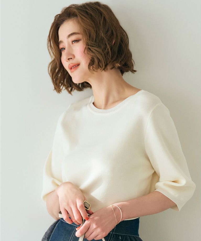 grove「雑誌掲載【多機能】やわらかドライタッチ五分袖プルオーバー」|ニット・セーター|アイボリー(004)