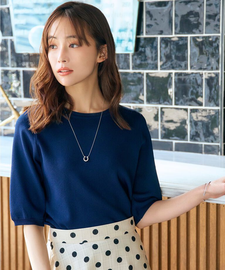 grove「雑誌掲載【多機能】やわらかドライタッチ五分袖プルオーバー」|ニット・セーター|ネイビー(094)