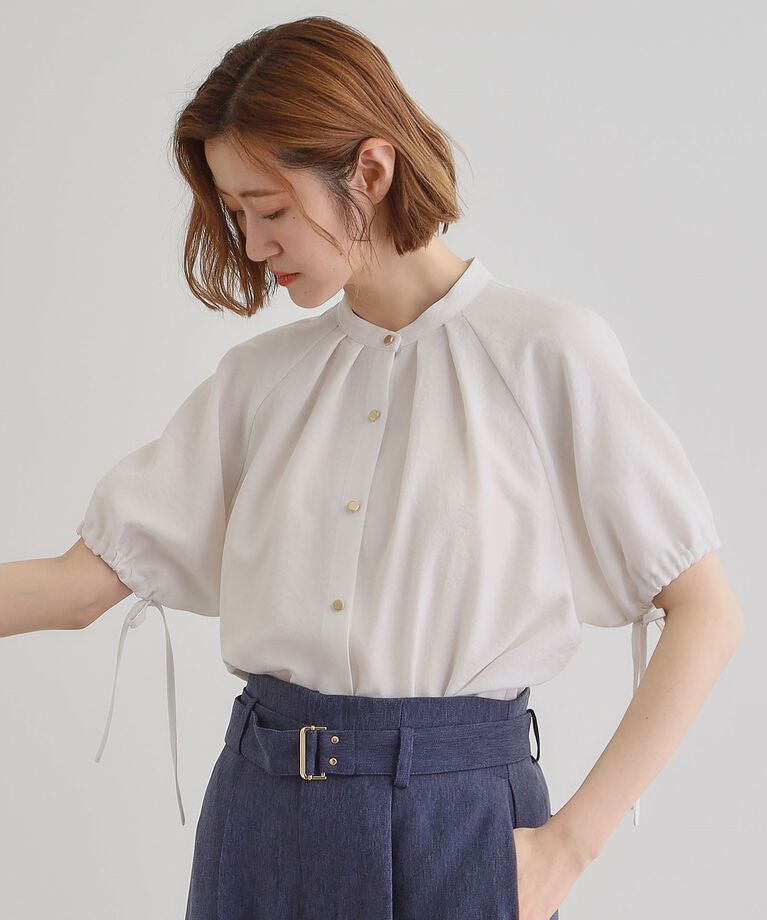 grove「【洗える・シワになりにくい】麻調スリーブドロストブラウス」|シャツ・ブラウス|