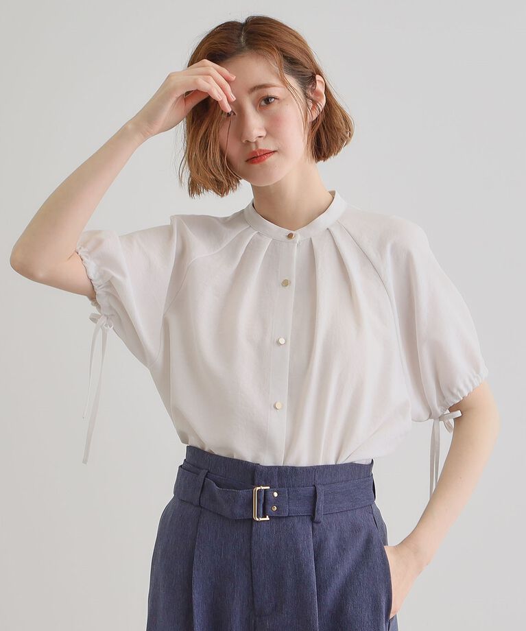 grove「【洗える・シワになりにくい】麻調スリーブドロストブラウス」|シャツ・ブラウス|