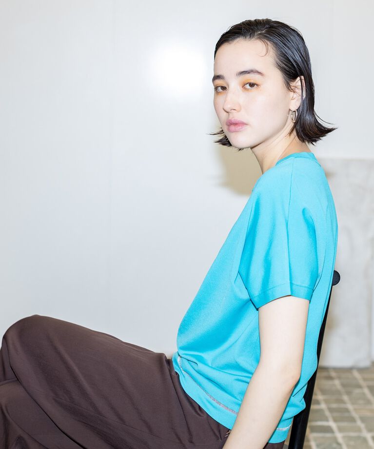 INDIVI「【洗える／サマーニット】Tシャツライクニット」|ニット・セーター|ブルーグリーン(09