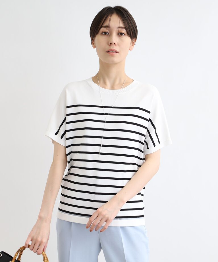 INDIVI「【洗える／サマーニット】Tシャツライクニット」|ニット・セーター|ホワイト(301)