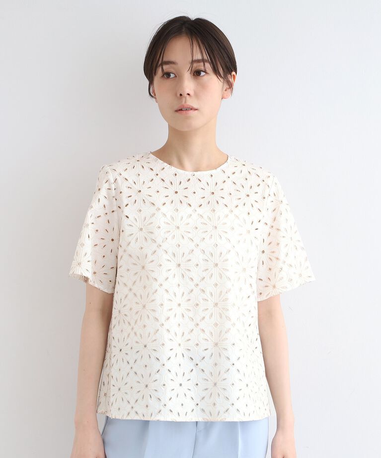 INDIVI「【オリジナル刺繍】レース半袖ブラウス」|シャツ・ブラウス|
