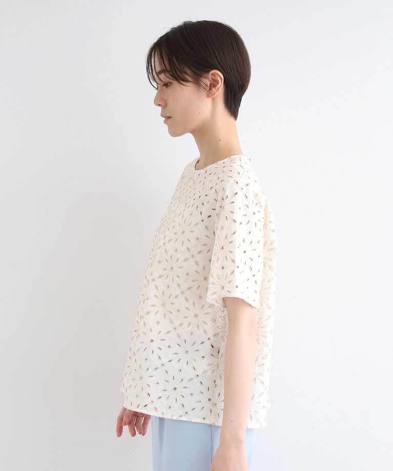 INDIVI「【オリジナル刺繍】レース半袖ブラウス」|シャツ・ブラウス|