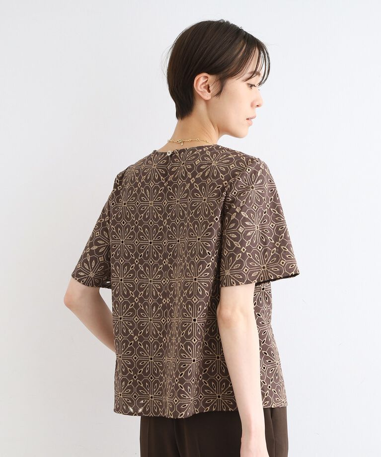 INDIVI「【オリジナル刺繍】レース半袖ブラウス」|シャツ・ブラウス|