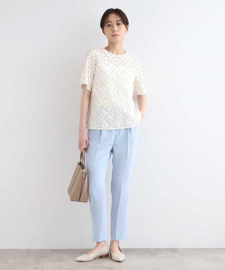 INDIVI「【オリジナル刺繍】レース半袖ブラウス」|シャツ・ブラウス|