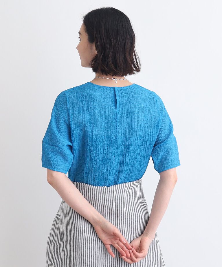INDIVI「【洗える／凹凸素材】パフスリーブTブラウス」|Tシャツ・カットソー|