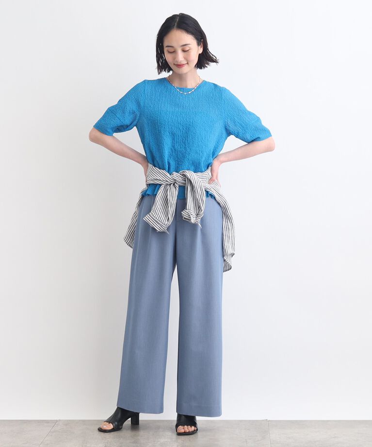 INDIVI「【洗える／凹凸素材】パフスリーブTブラウス」|Tシャツ・カットソー|