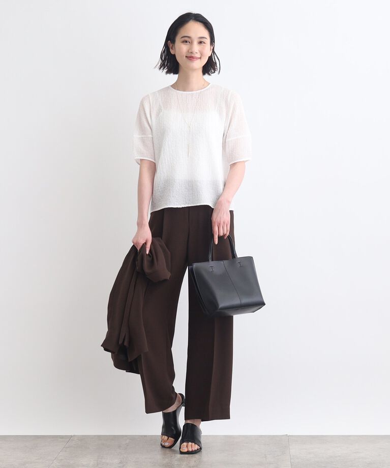 INDIVI「【洗える／凹凸素材】パフスリーブTブラウス」|Tシャツ・カットソー|