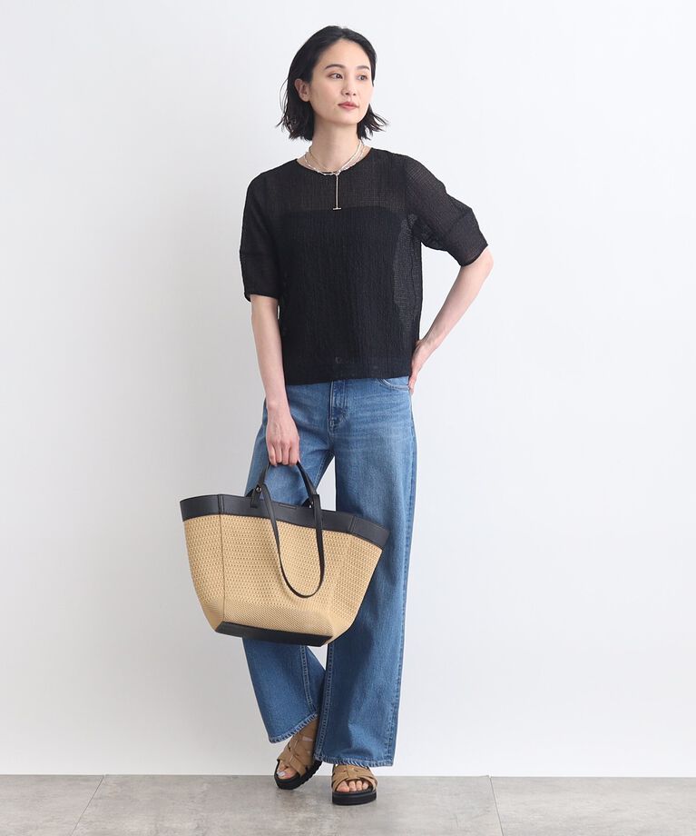 INDIVI「【洗える／凹凸素材】パフスリーブTブラウス」|Tシャツ・カットソー|
