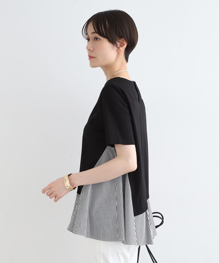 INDIVI「【洗える／ストライプ柄】レイヤード風Tシャツ」|Tシャツ・カットソー|