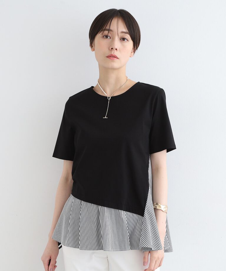 INDIVI「【洗える／ストライプ柄】レイヤード風Tシャツ」|Tシャツ・カットソー|ブラック(019)